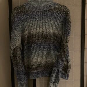 Cynthia Rowley Blue-Gray Ombre Ribbed Turtleneck Sweater